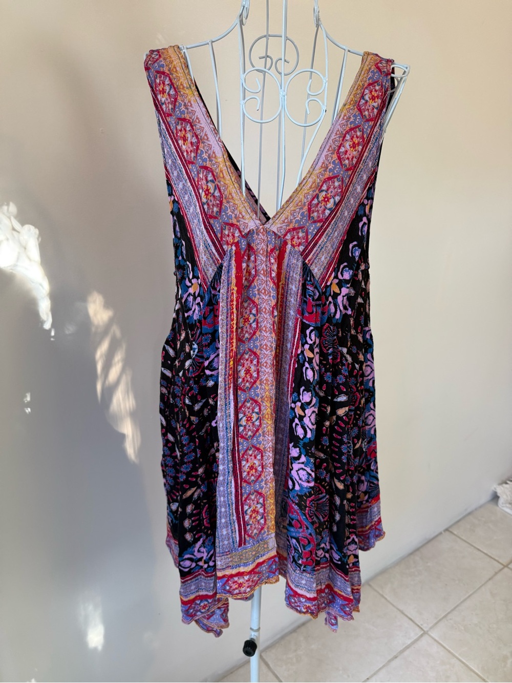 Free People Gypsy Trapeze Slip Dress Size S Boho Floral Paisley Mini Dress - Picture 6 of 9
